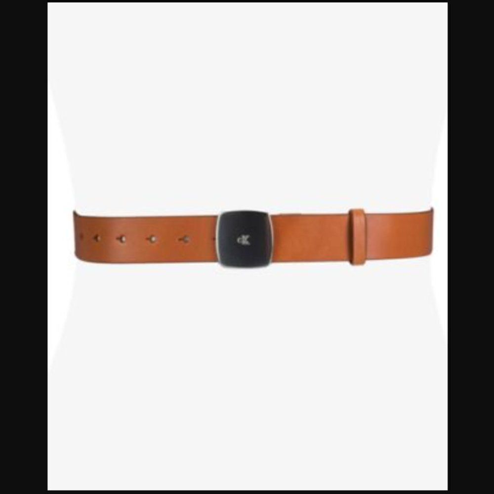 Calvin Klein Tan Leather Belt With Silver Buckle‎